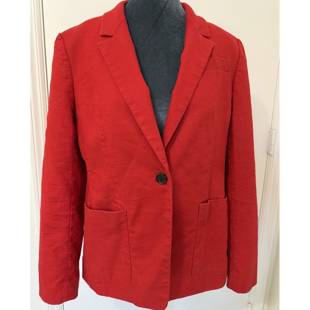 J.Crew Helena Blazer in Stretch Linen Blend Red Size 14 Quiet Luxury Career